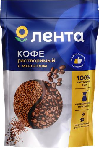 Кофе растворимый с добавлением молотого ЛЕНТА сублимированный, 180г, фото