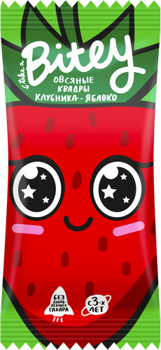 Батончик фруктово-овсяный TAKE A BITEY Квадры Клубника, яблоко, 30г, вид