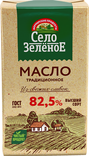 Масло сливочное СЕЛО ЗЕЛЕНОЕ 82,5%, без змж, 175г, картинка