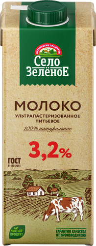 Молоко ультрапастеризованное СЕЛО ЗЕЛЕНОЕ 3,2%, без змж, 950мл, детальное фото