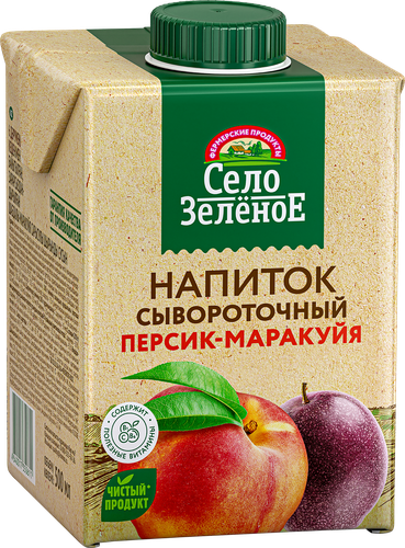 Напиток сывороточный СЕЛО ЗЕЛЕНОЕ Персик, маракуйя, без змж, 500мл, изображение