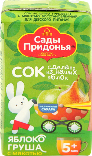 Сок САДЫ ПРИДОНЬЯ Яблоко, груша с мякотью, с 5 месяцев, 125мл, вид