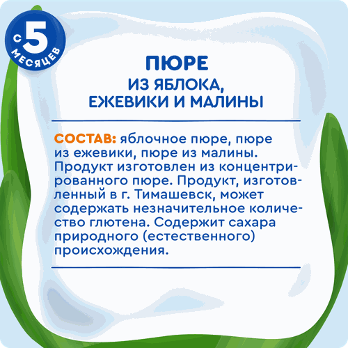 Пюре фруктово-ягодное детское АГУША Яблоко, ежевика, малина, с 5 месяцев, 90г, картинка