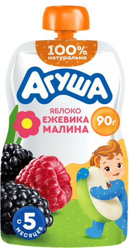 Пюре фруктово-ягодное детское АГУША Яблоко, ежевика, малина, с 5 месяцев, 90г, вид