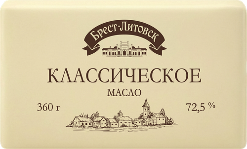 Масло сладкосливочное БРЕСТ-ЛИТОВСК Классическое несоленое 72,5%, без змж, 360г, фото