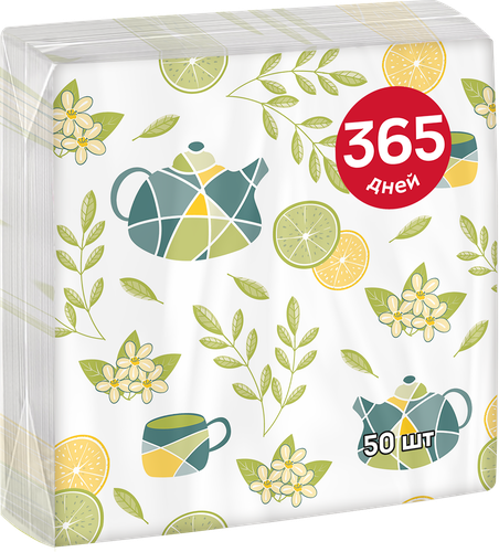 Салфетки бумажные 365 ДНЕЙ 1 слой с рисунком, 50шт, крупный план
