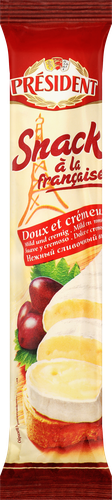 Сыр мягкий PRESIDENT Snacka a la francaise с белой плесенью 60%, без змж, 170г, крупный план
