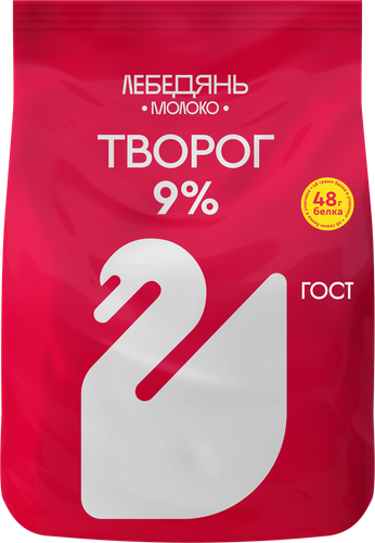 Творог ЛЕБЕДЯНЬМОЛОКО 9%, без змж, 300г, вид