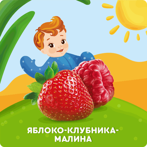 Пюре фруктово-ягодное детское АГУША Яблоко, клубника, малина, с 6 месяцев, 90г, вид