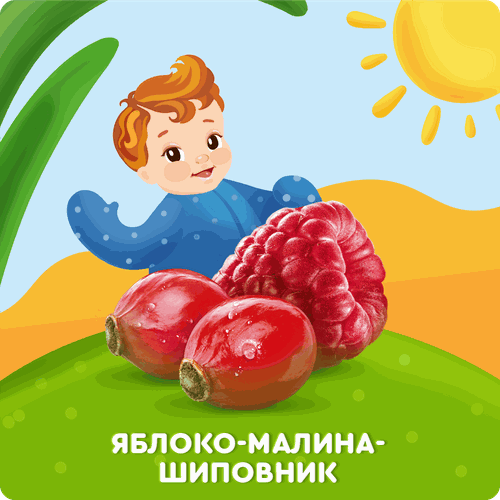 Пюре фруктово-ягодное детское АГУША Яблоко, малина, шиповник, с 5  месяцев, 90г, изображение