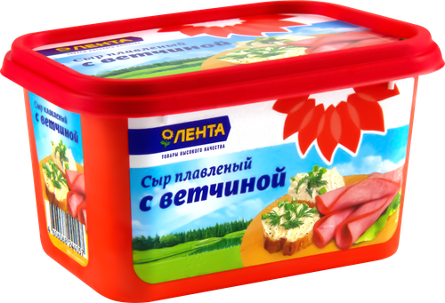 Сыр плавленый ЛЕНТА с ветчиной 50%, без змж, 400г, крупный план