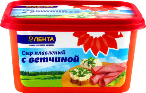 Сыр плавленый ЛЕНТА с ветчиной 50%, без змж, 400г, крупный план