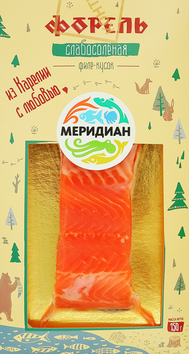 Форель слабосоленая МЕРИДИАН филе-кусок, 150г, вид