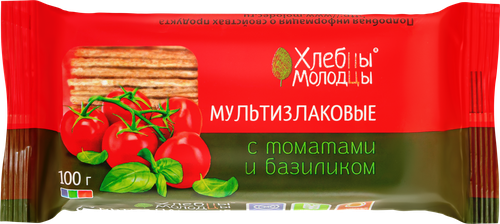 Хлебцы ХЛЕБЦЫ-МОЛОДЦЫ мультизлаковые с томатом и базиликом, 100г, детальное фото