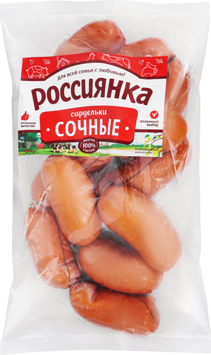 Сардельки РОССИЯНКА Сочные, весовые, крупный план
