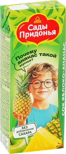 Сок САДЫ ПРИДОНЬЯ Яблоко, ананас, с 6 месяцев, 200мл, изображение