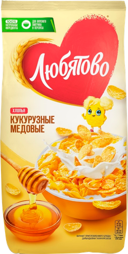 Хлопья кукурузные ЛЮБЯТОВО медовые, 250г, крупный план