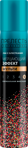 Лак для волос ПРЕЛЕСТЬ Professional с блестками мульти, сверхсильная фиксация, 75мл, крупный план