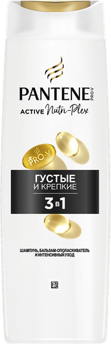 Шампунь-бальзам для тонких, ослабленных волос PANTENE Густые и крепкие 3в1, 360мл, крупный план