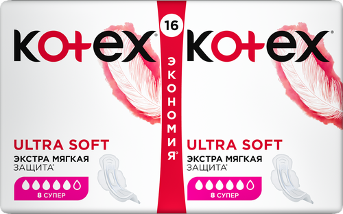 Прокладки KOTEX Ultra Soft Super, 16шт, картинка