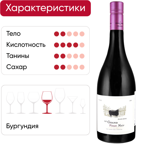 Вино LE GRAND NOIR Пино Нуар красное полусухое, 0.75л, фото