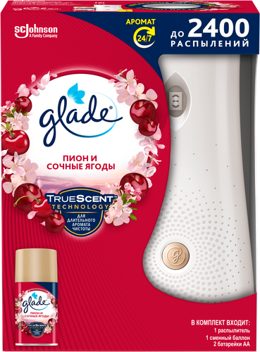 Освежитель воздуха автоматический GLADE Automatic Пион и сочные ягоды, основной блок, 269мл, вид