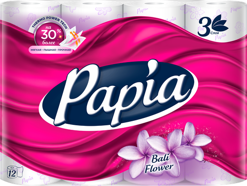Бумага туалетная PAPIA Bali Flower 3-слоя, 12шт, фотография