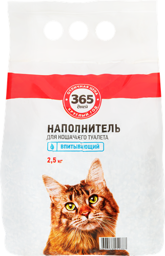 Наполнитель глиняный для кошачьего туалета 365 ДНЕЙ впитывающий, 2,5кг, вид