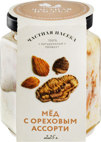 Мед ЧАСТНАЯ ПАСЕКА с ореховым ассорти, 225г, картинка