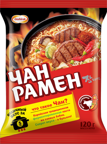 Лапша ДОШИРАК Чан рамен с острой говядиной, 120г, вид