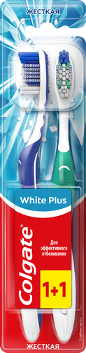 Зубная щетка COLGATE White Plus отбеливающая, жесткая, 1+1, 2шт, изображение