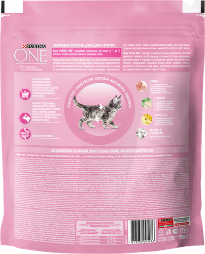 Корм сухой для котят PURINA ONE полнорационный, от 1 до 12 месяцев, с высоким содержанием курицы, 750г, картинка