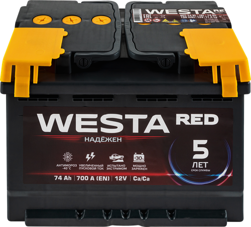 Батарея аккумуляторная WESTA RED 6СТ-74, обратная полярность, фотография