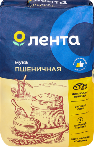 Мука пшеничная ЛЕНТА высший сорт, 5кг, картинка