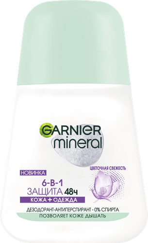 Дезодорант роликовый женский GARNIER Mineral Защита 6 Весенняя свежесть с очищающей морингой, 50мл, детальное фото