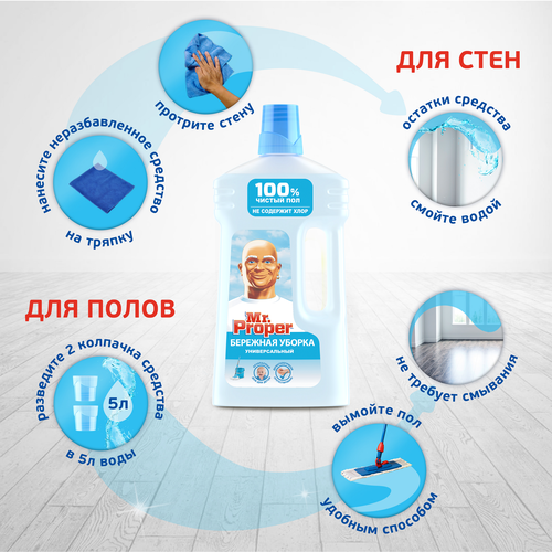 Средство для мытья полов и стен MR.PROPER Бережная уборка, 1л, фото