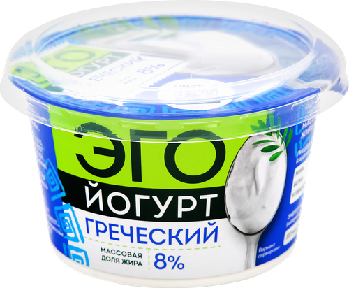 Йогурт ЭГО Греческий 8%, без змж, 180г, крупный план