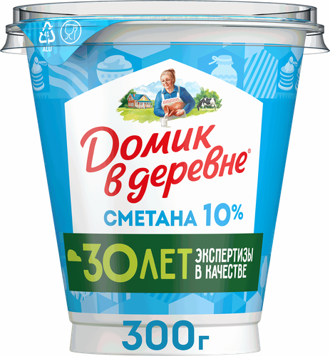 Сметана ДОМИК В ДЕРЕВНЕ 10%, без змж, 300г, изображение
