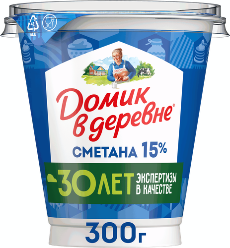 Сметана ДОМИК В ДЕРЕВНЕ 15%, без змж, 300г, детальное фото