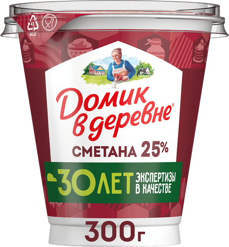 Сметана ДОМИК В ДЕРЕВНЕ 25%, без змж, 300г, картинка