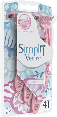 Станок для бритья женский одноразовый GILLETTE Venus Simply 3, 4шт, крупный план