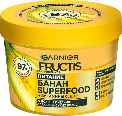 Маска для очень сухих волос FRUCTIS Superfood Банан, питательная, 390мл, вид