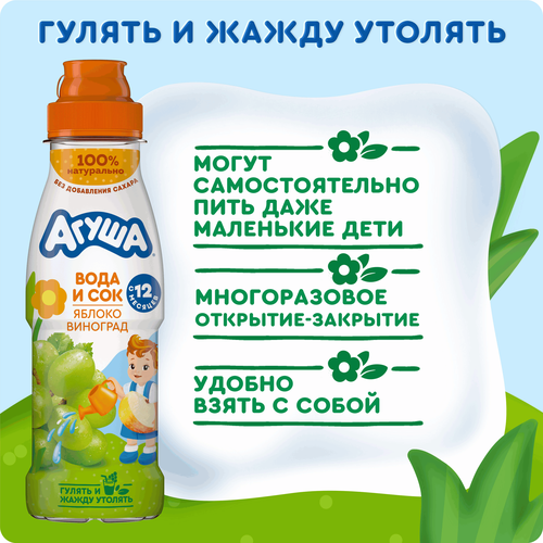 Напиток детский АГУША Яблоко-виноград вода с соком, с 12 месяцев, 300мл, фото