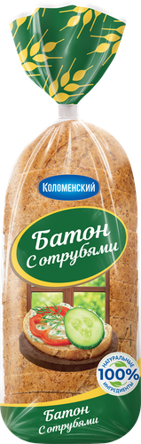 Батон пшеничный КОЛОМЕНСКОЕ с отрубями, 300г, фото