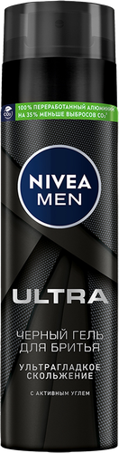 Гель для бритья NIVEA Men Ultra Черный с активным углем, 200мл, крупный план