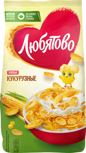 Хлопья кукурузные ЛЮБЯТОВО, 300г, крупный план