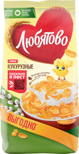 Хлопья кукурузные ЛЮБЯТОВО, 600г, крупный план