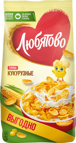Хлопья кукурузные ЛЮБЯТОВО, 600г, картинка