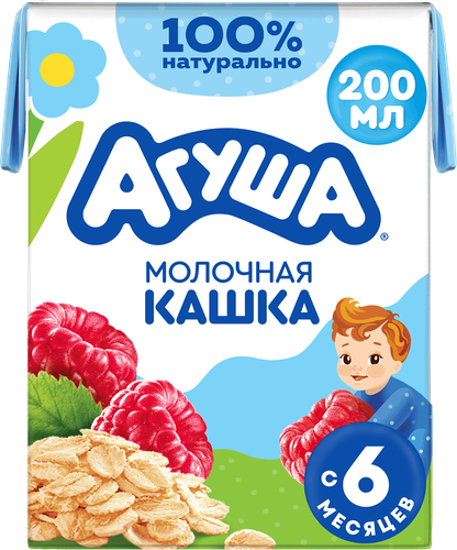 Кашка овсяная детская АГУША Вставай-ка молочная 2,5%, с малиной, с 6 месяцев,  200мл, вид