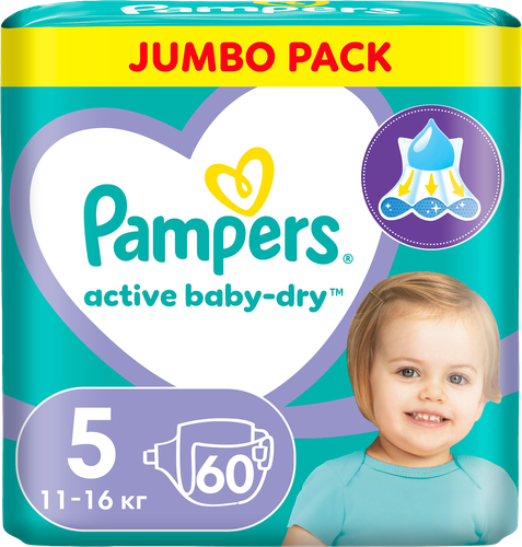 Подгузники PAMPERS Active Baby-Dry Junior 5 11–16кг, 60шт, фотография